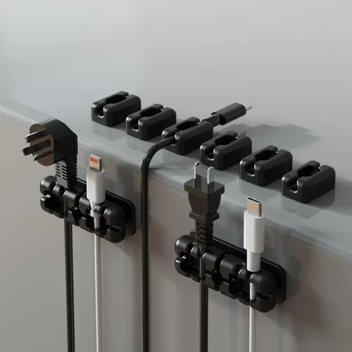 Miniatura 12 de 5 clips organizadores de cables negros, clips adhesivos de silicona para cables de carga, organizador de cables para escritorio, mesita de noche