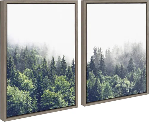Miniatura 2 de Kate and Laurel Sylvie Lush Green Forest on a Foggy Day - Juego de arte de pared en lienzo enmarcado a la izquierda y a la derecha por The Creative