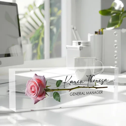 Miniatura 2 de Placa de identificación de oficina personalizada, regalos personalizados para mujeres y empleados, accesorio de escritorio de oficina (rosa A)