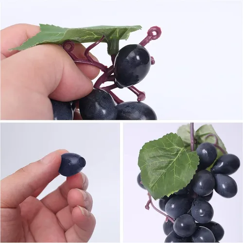 Miniatura 5 de 5 racimos de uvas falsas de goma, paquetes de uva falsa para el hogar, casa, cocina, fiesta, boda, fotografía, decoración, color negro
