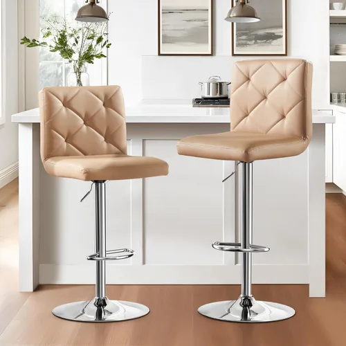 Miniatura 9 de NicBex Taburetes de bar giratorios modernos de piel sintética ajustables, taburetes de bar para isla de cocina, juego de 2, (color gris)