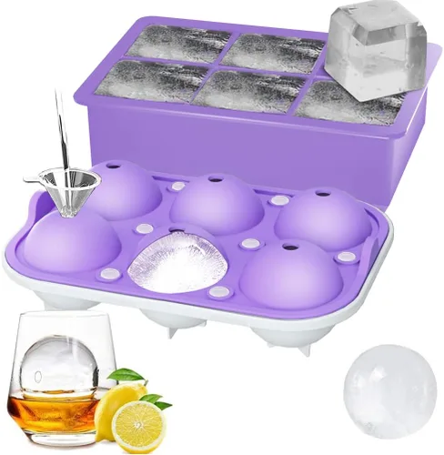 Miniatura 8 de ROTTAY Bandejas para cubitos de hielo (juego de 2), máquina de bolas de hielo con tapa y cubo de hielo cuadrado grande para whisky, cócteles y hecho