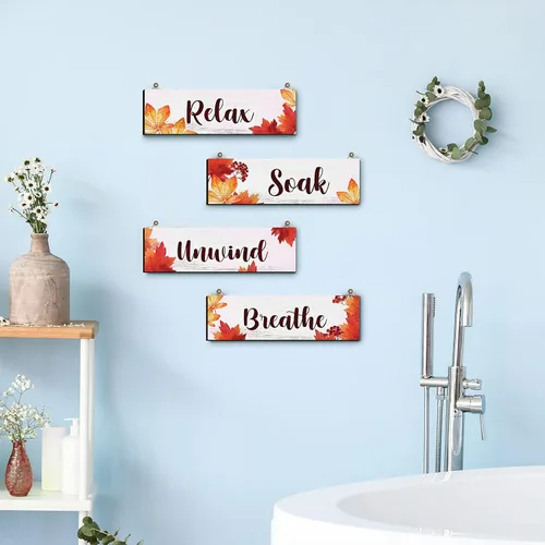 Miniatura 5 de Blulu 4 piezas de decoración de pared de baño de Acción de Gracias, arte de pared, decoración de madera de granja, decoración de madera, para Blanco