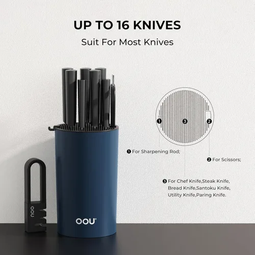 Miniatura 2 de OOU Soporte Universal para Bloque de Cuchillos - Almacenamiento Redondo para Cuchillos de Cocina, Diseño Único de Ranuras para Proteger