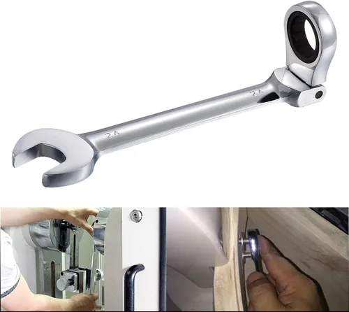 Miniatura 8 de KATUR Juego de llaves de trinquete de 0.945 in con cabezal giratorio flexible, llave combinada de trinquete, herramienta métrica de acero al cromo