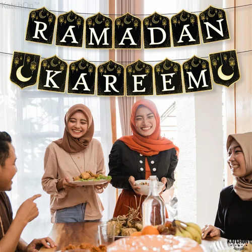 Miniatura 8 de KatchOn, Ramadan Kareem Banner - 10 pies, negro y dorado, cartulina, rectangular