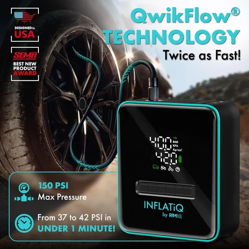 Miniatura 3 de INFLATiQ by RIMiQ - Compresor de aire portátil para inflado de neumáticos, tecnología QwikFlow dos veces más rápida con apagado automático, bomba
