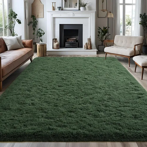 Miniatura 2 de Alfombras grandes de color verde oscuro para sala de estar, alfombra grande de 5 x 7 pies para dormitorio, alfombra de felpa gruesa para niños y A