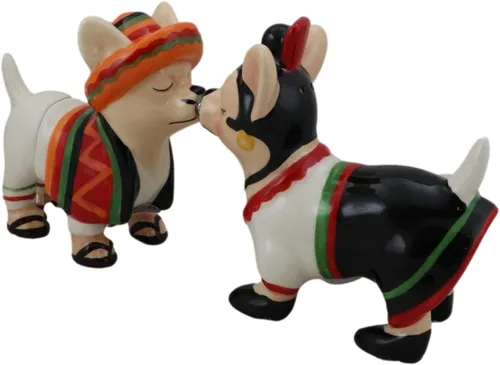 Miniatura 5 de Ebros Chi Chi Chi Kissing Mexicano Chihuahua Mascota Perro con sombrero y serape pareja salero y pimentero Set de figuras de cerámica para fiesta