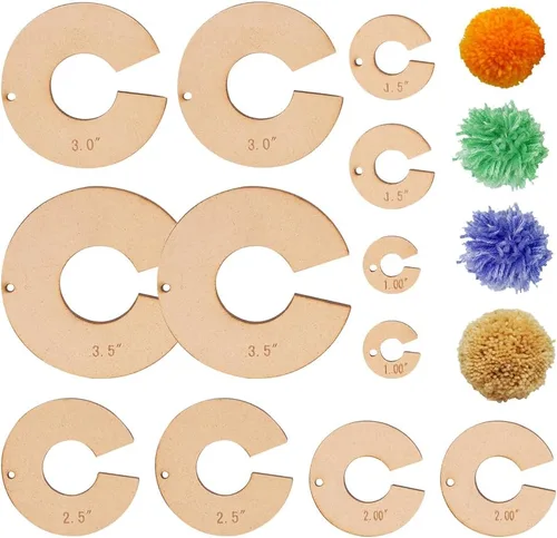 Miniatura 7 de BENECREAT 20 piezas de 10 tamaños para hacer pompones de madera, herramienta para hacer pompones, bola redonda plana, juego de herramientas