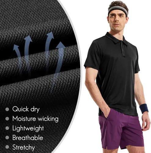Miniatura 4 de Haimont Polo de golf para hombre, manga larga, ligera, de secado rápido, con cuello de poliéster, absorbe la humedad, ajuste regular