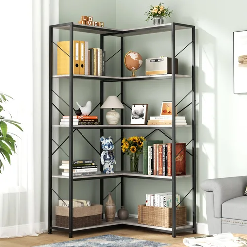 Miniatura 9 de Estantería triple ancha de 4 niveles, 11 estantes abiertos, de pie, estantes ajustables para el hogar, sala de estar, dormitorio, gris