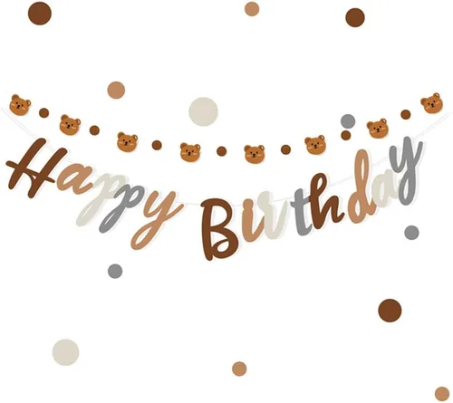 Miniatura 3 de Cartel de feliz cumpleaños con tema de oso con lindo cartel de oso, decoración de banderines para fiesta de cumpleaños, suministros para fiesta