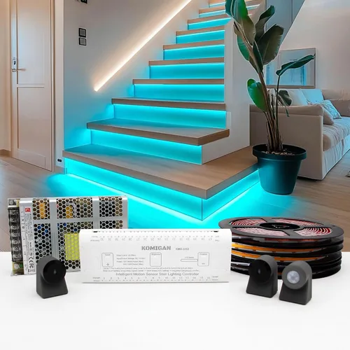 Miniatura 11 de Kit de iluminación LED para escaleras con sensor de movimiento inteligente KMG-3233, tira de luz LED cortable de 40" para luces de escalera LED