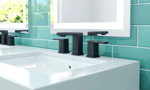 Miniatura 7 de Pfister Deckard LG49DAPB - Grifo de lavabo de baño, 8 pulgadas de ancho, 2 asas, 3 agujeros, acabado negro mate, LG49DAPB Mate negro