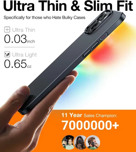 Miniatura 2 de TORRAS Funda delgada diseñada para iPhone 15, [Ultra delgada como sin funda] [tacto aterciopelado] Funda protectora resistente con plástico duro