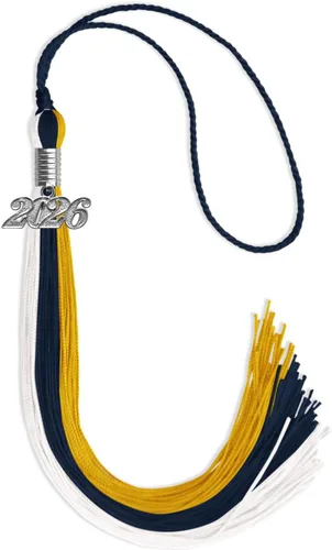 Miniatura 107 de Endea Graduation Borla de triple color con gota de fecha plateada (negro/dorado/granate, 2020)