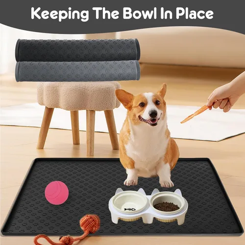 Miniatura 8 de Tapete de comida para perros y gatos para alimentos y agua, tapete de silicona para alimentación de mascotas, tapete para platos de agua para pisos