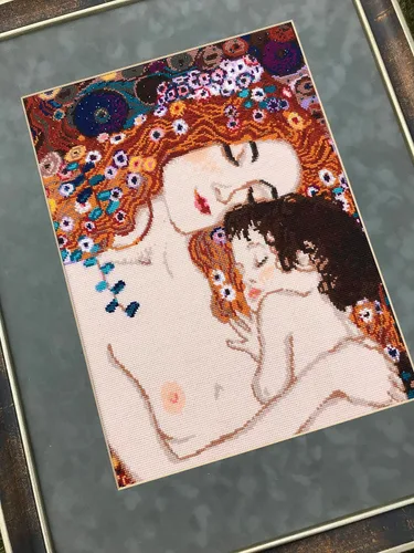 Miniatura 4 de RIOLIS - Motherly Love After G. Klimt 916, kit de punto de cruz de San Valentín de 11,81 pulgadas x 13,78, kits de punto de cruz para principiantes
