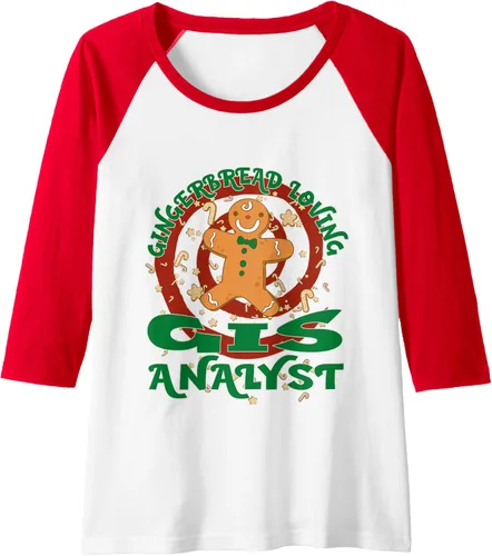 Miniatura 15 de GIS Analyst Job Gingerbread - Camiseta de béisbol raglán de Navidad, Negro