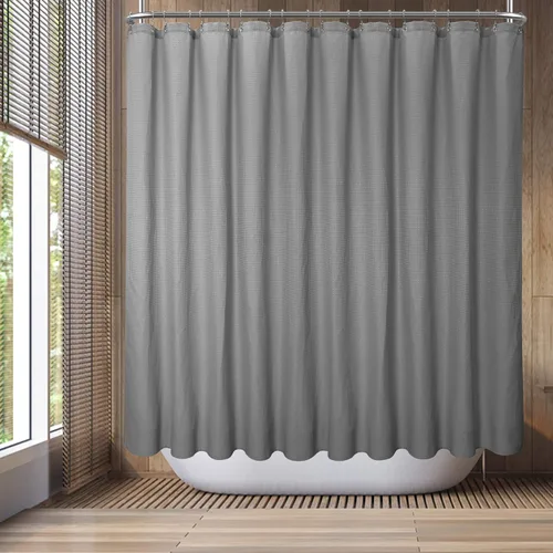 Miniatura 14 de Barossa Design Cortina de ducha blanca con tejido gofre, calidad de lujo, cortinas de ducha de tela para baño, tela con patrón de piqué, repelente