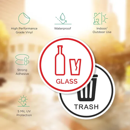 Miniatura 4 de Paquete de 6 calcomanías de vinilo autoadhesivas de reciclaje de 6 pulgadas, papel, plástico, plástico, metal, basura, logotipos de reciclaje