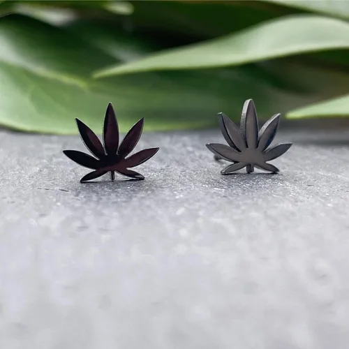 Miniatura 4 de Pendientes de tuerca de hoja negra de plata para mujer y hombre