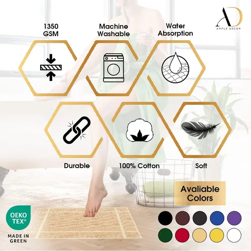 Miniatura 6 de Ample Decor Alfombra de baño 100% algodón de 34 x 20 pulgadas, felpa gruesa de 1350 GSM, suave absorbente, certificado Oeko-Tex, construcción Beige