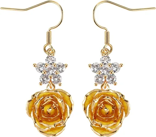 Miniatura 22 de Aretes de rosa chapados en oro para mujer, aretes de rosa de moda, el mejor regalo para esposa, madre en el día de San Valentín, aniversario