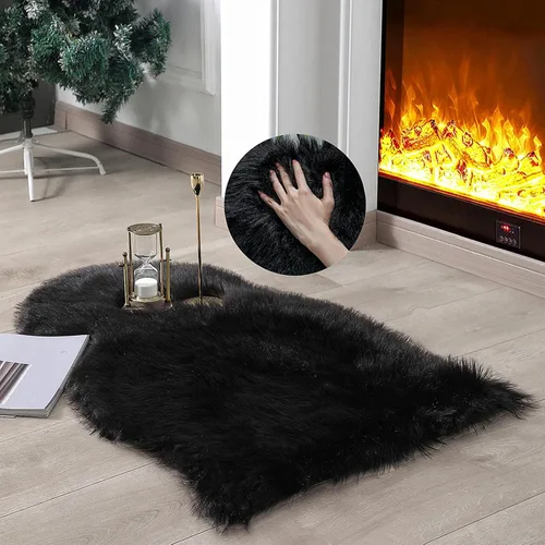 Miniatura 36 de linmopm Alfombra de piel sintética de pelo lanudo esponjoso negro de 2x6 pies para dormitorio, cabecera de la cama, suelo, sala de estar, cojín