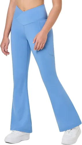 BALEAF Leggings acampanados para niñas, cintura alta, corte de bota, pantalones de yoga y danza, leggings con bolsillos