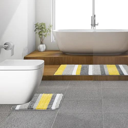 Miniatura 7 de MIULEE Alfombra de baño amarilla, alfombra de contorno en forma de U, alfombra de baño absorbente con parte trasera antideslizante y microfibra