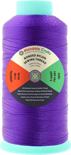 Miniatura 174 de Mandala Crafts - Hilo de nailon para coser cuero, tapicería, mezclilla y para trenzar el pelo; resistente, 1500 yardas, tamaño 69 T70 Marrón