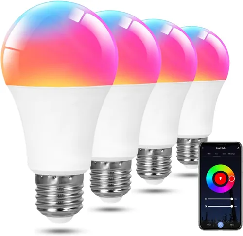 Miniatura 10 de Bombilla inteligente A19, 9 W, 900 lúmenes, RGB+CCT, 16 millones de colores vibrantes para bricolaje, sincronización de música a través de Tuya