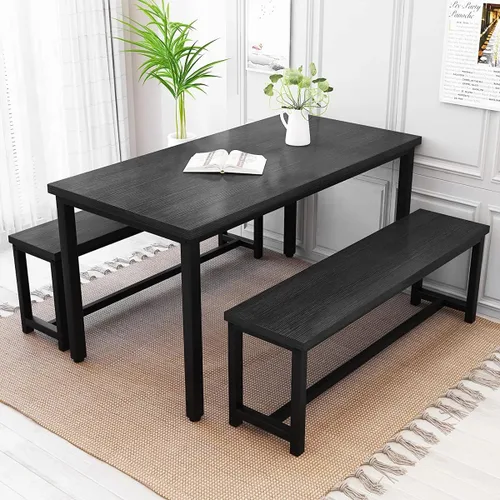 Miniatura 2 de Recaceik - Juego de mesa de comedor para 4, juego de mesa de cocina con 2 bancos de cena, mesa de desayuno de granja para apartamento de espacio