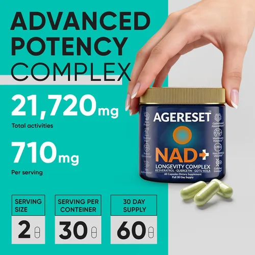 Miniatura 2 de AGERESET NAD Suplemento NMN Alternativo Liposomal + Gotu Kola para Mujeres y Hombres con Resveratrol, Quercetina, Gotu Kola