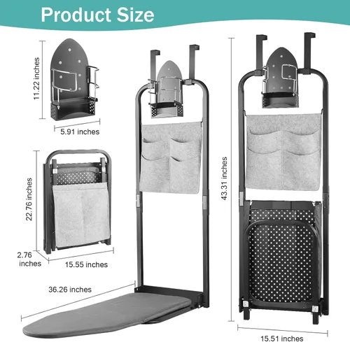Miniatura 6 de Tabla de planchar sobre la puerta de 13 x 36 pulgadas con soporte para plancha y bolsa de almacenamiento con bolsillo, tabla de planchar colgante