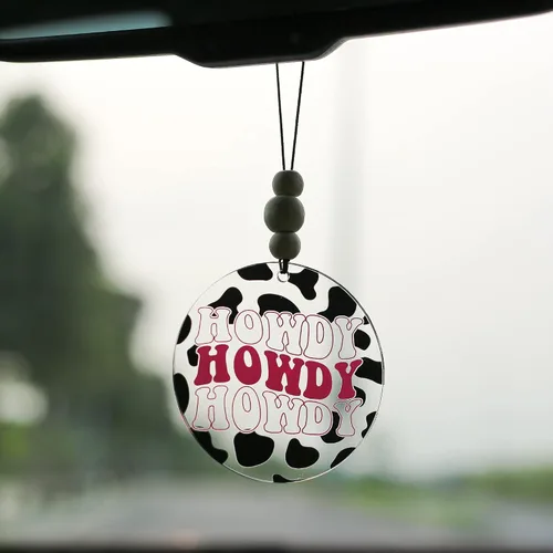 Miniatura 3 de Talataca Adorno plano de vaquero 2D para automóvil y cuentas de madera, accesorios de espejo retrovisor con cuentas Howdy, dije colgante para espejo