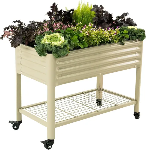 Miniatura 22 de Cama de jardín elevada rodante - Serie V, camas de jardín de 2' x 4' con patas y estante de almacenamiento para patio y porche, capacidad