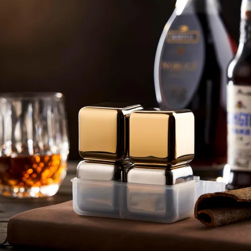 Miniatura 2 de 4 piedras grandes para whisky de 64 cm³ (4 pulg³) - Juego para regalo de hombre - Cubos esféricos de hielo de acero inoxidable reutilizables para 4