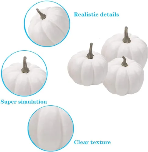 Miniatura 3 de WESAPPINC Calabazas artificiales, 12 calabazas falsas blancas surtidas, calabazas grandes de cosecha sintética para otoño, Acción de Gracias