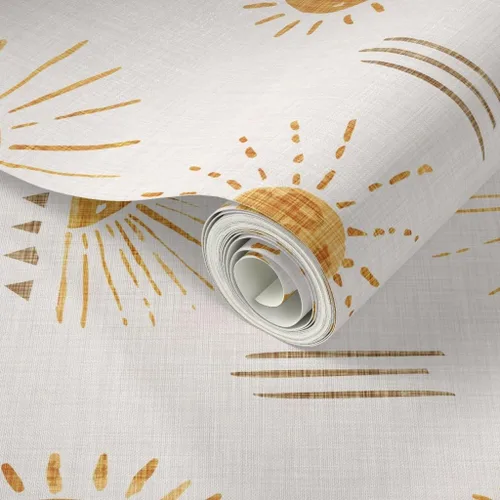 Miniatura 2 de Spoonflower Papel tapiz autoadhesivo para despegar y pegar, color crema de sol, cielo amarillo, bohemio, sol, papel tapiz extraíble personalizado