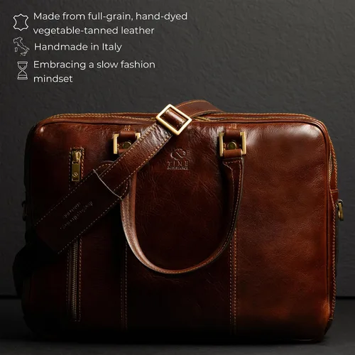 Miniatura 4 de Time Resistance Maletín de cuero para laptop - Bolsa de cuero de grano completo para computadora para hombres y mujeres Cuero Marrón