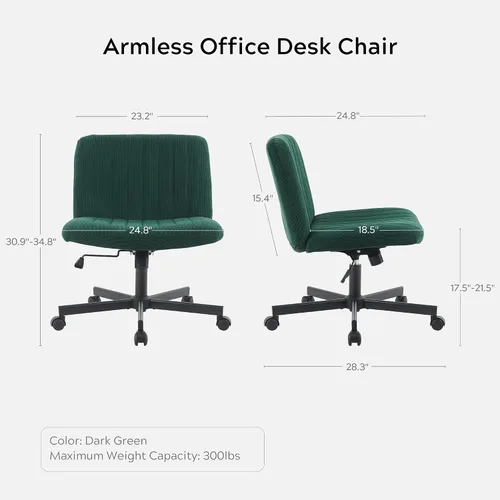Miniatura 2 de EYYTHUNG Silla cruzada verde sin ruedas, asiento ancho sin brazos, silla de oficina giratoria de terciopelo acolchado para niñas
