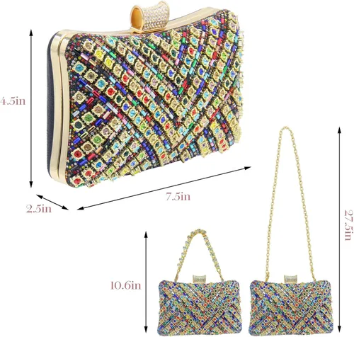 Miniatura 6 de Bolso de mano de noche con diamantes de imitación brillantes, bolso de hombro de cristal para mujer, fiesta, graduación, boda, caja de regalo