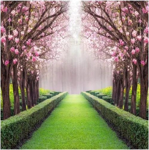 Miniatura 4 de Leowefowa Fondo de vinilo de primavera de 5 x 3 pies para el día de San Valentín, flor de cerezo, hierba verde, prado, plantas, condado, naturaleza