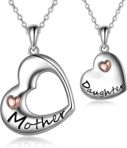 POPLYKE Collar de plata de ley para padre, hija, madre, hija, día de la madre, cumpleaños, joyería de regalo para mujeres, mamá, hija, papá, esposa