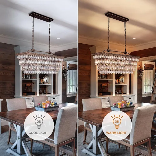Miniatura 7 de Wellmet Candelabro de cristal para comedor, lámpara de techo rectangular de cristal de bronce antiguo de 30 pulgadas, 4 luces, iluminación de isla
