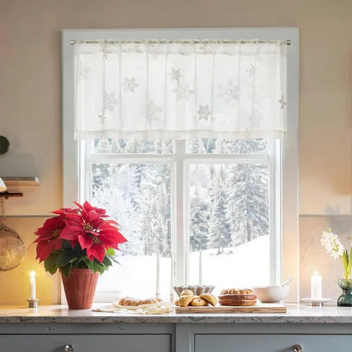 Miniatura 6 de jinchan Cenefa de cortinas de Navidad transparentes de copo de nieve de 18 pulgadas de largo, decoraciones de Navidad, tratamiento de ventana
