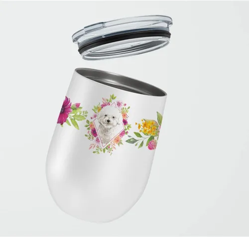 Miniatura 128 de Caroline's Treasures CK4110TBL12 Afghan Hound Pink Flowers - Vaso de vino aislado de acero inoxidable de 12 onzas con tapa, bonita taza de viaje